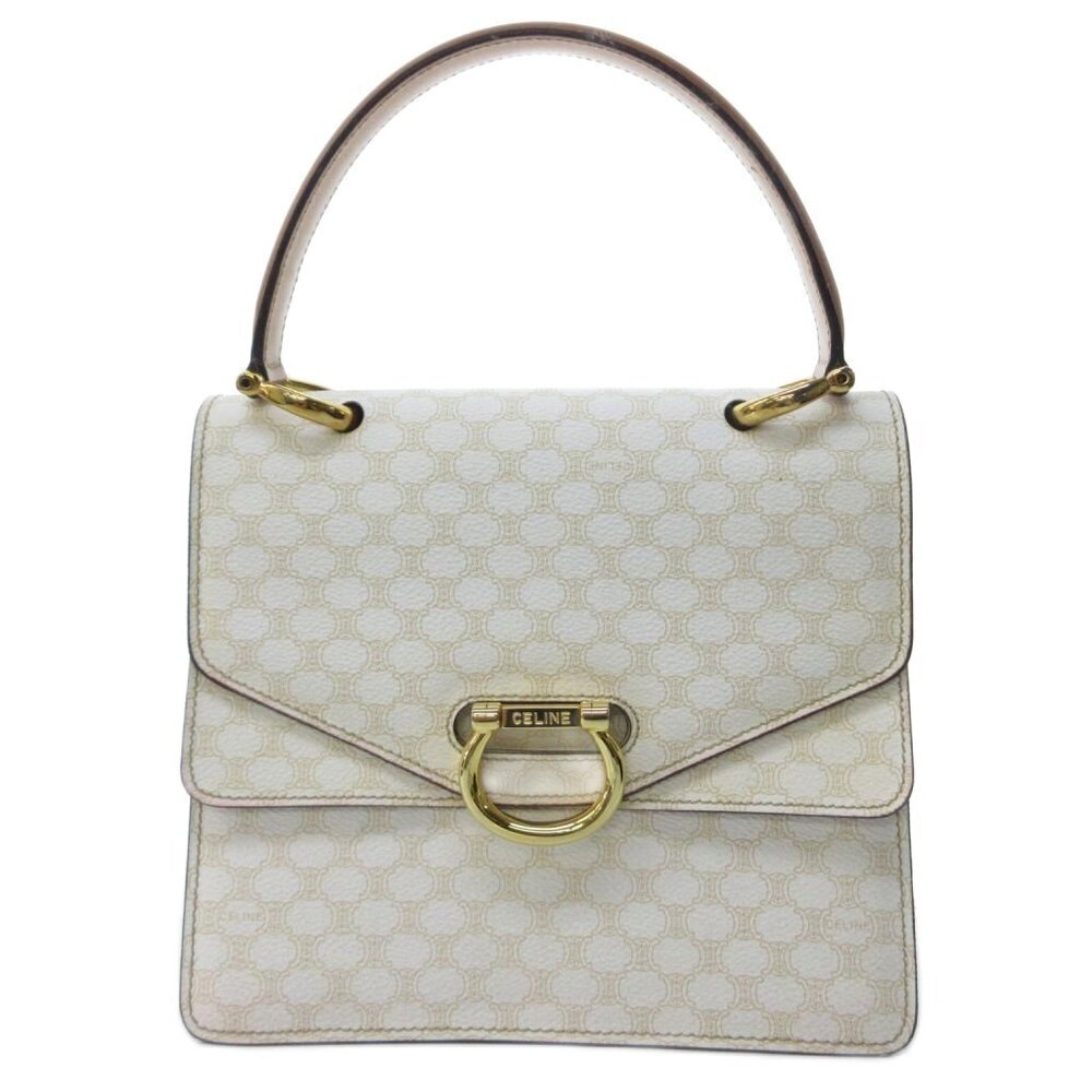 Celine White Macadam Triomphe Double Flap Handbag